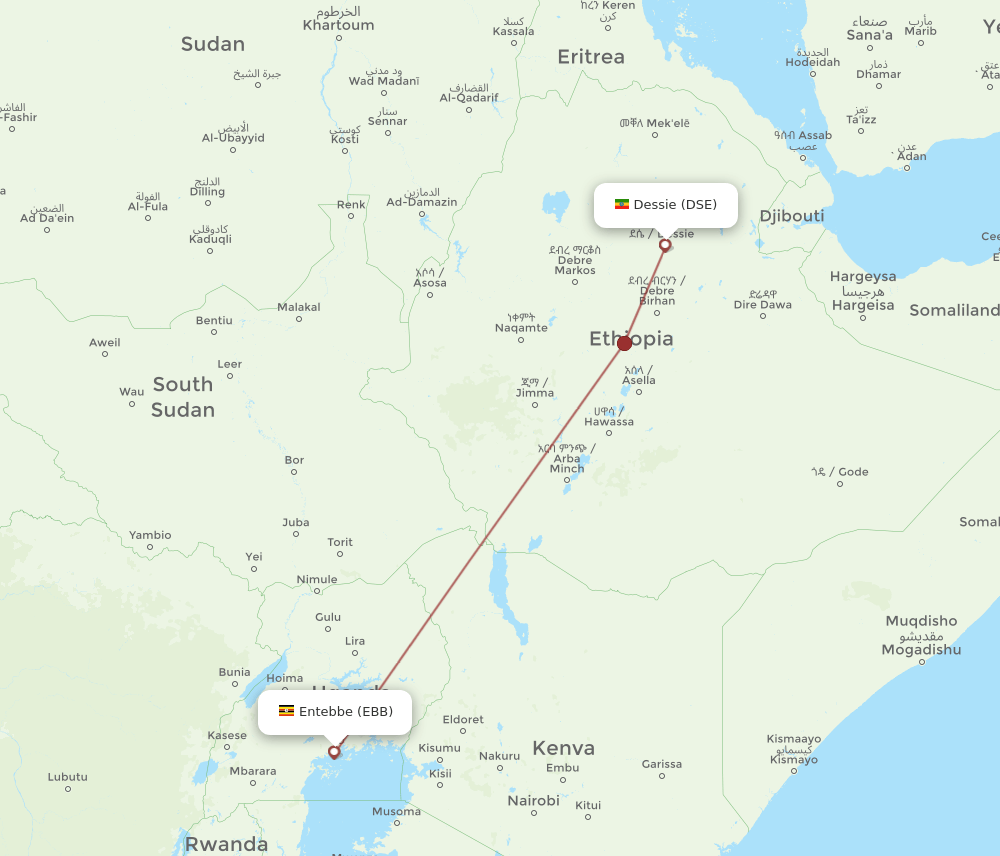 EBB to DSE flights and routes map