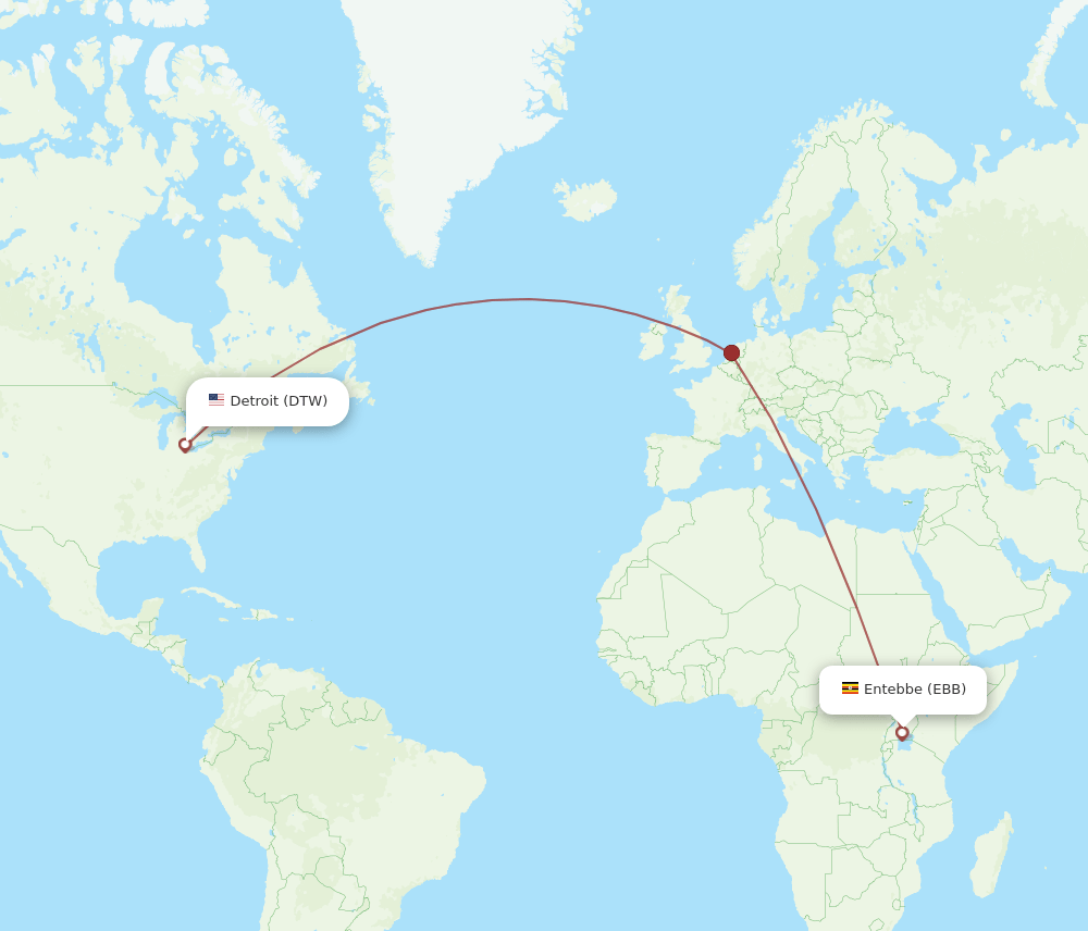 EBB-DTW flight routes