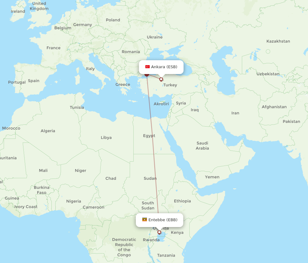 EBB to ESB flights and routes map