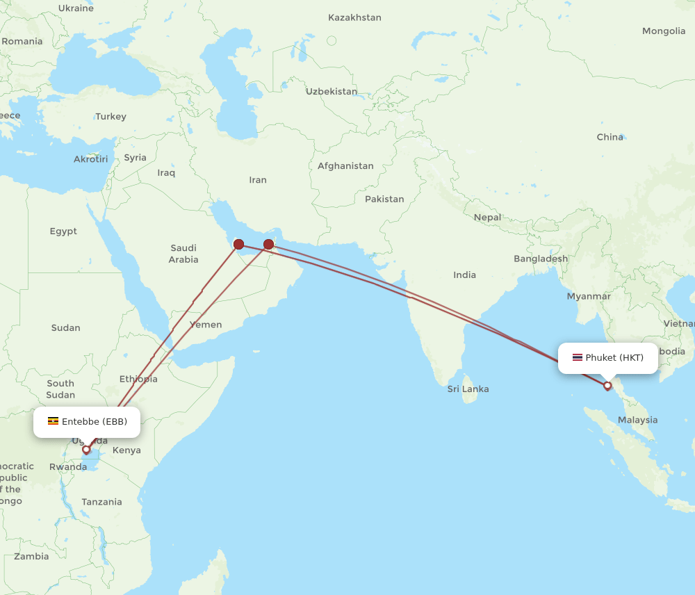 EBB-HKT flight routes