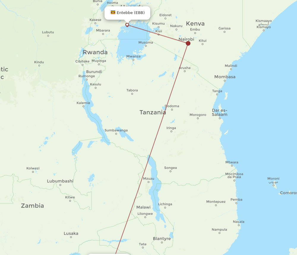EBB-HRE flight routes