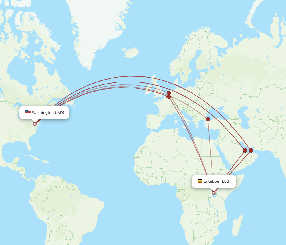 EBB to IAD flights and routes map