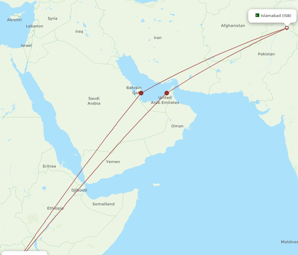 EBB-ISB flight routes