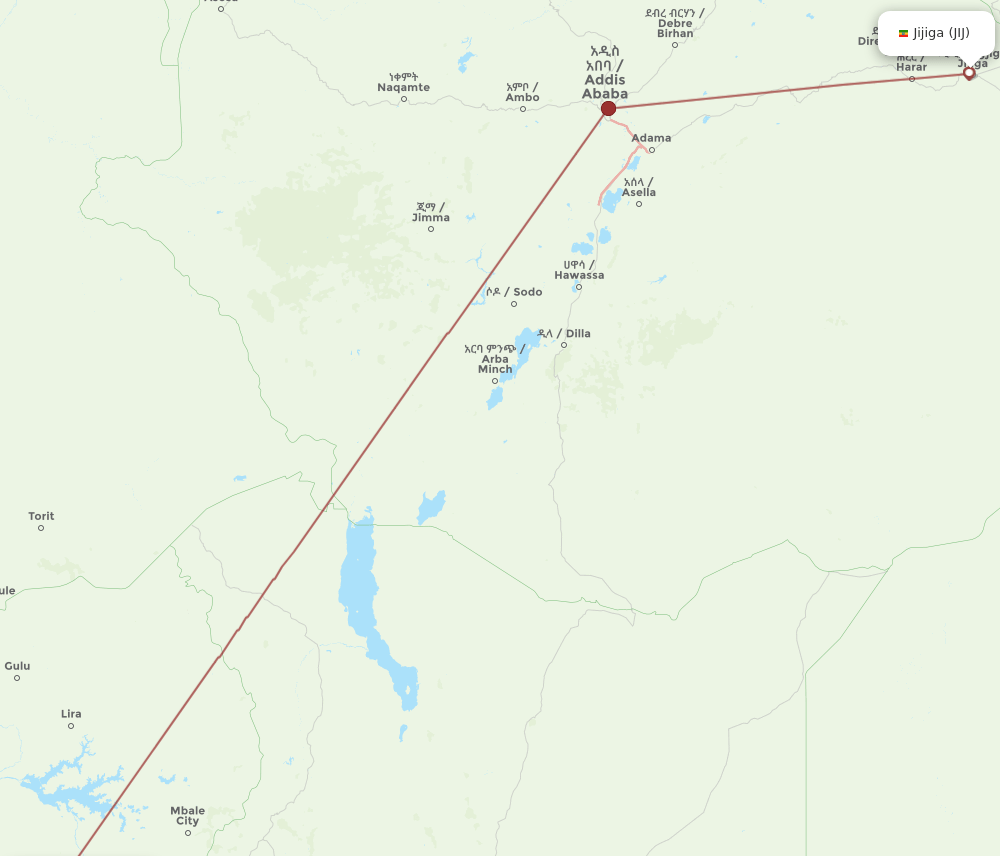 EBB to JIJ flights and routes map