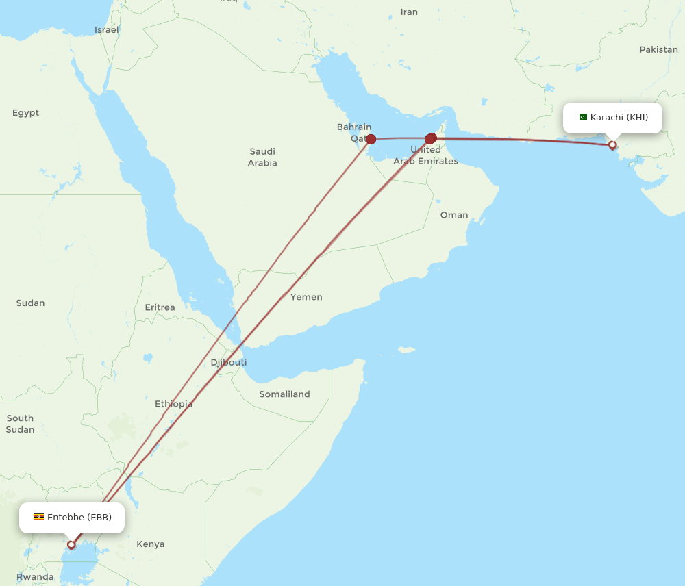 EBB to KHI flights and routes map