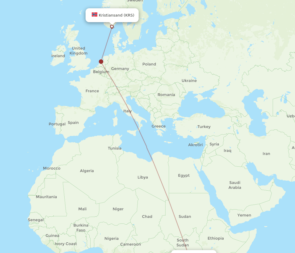 EBB-KRS flight routes