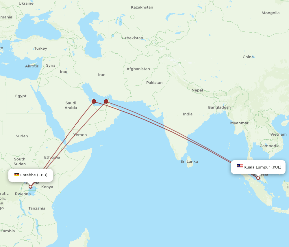 EBB-KUL flight routes