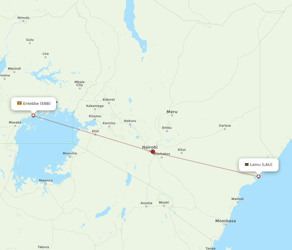 LAU to EBB flights and routes map
