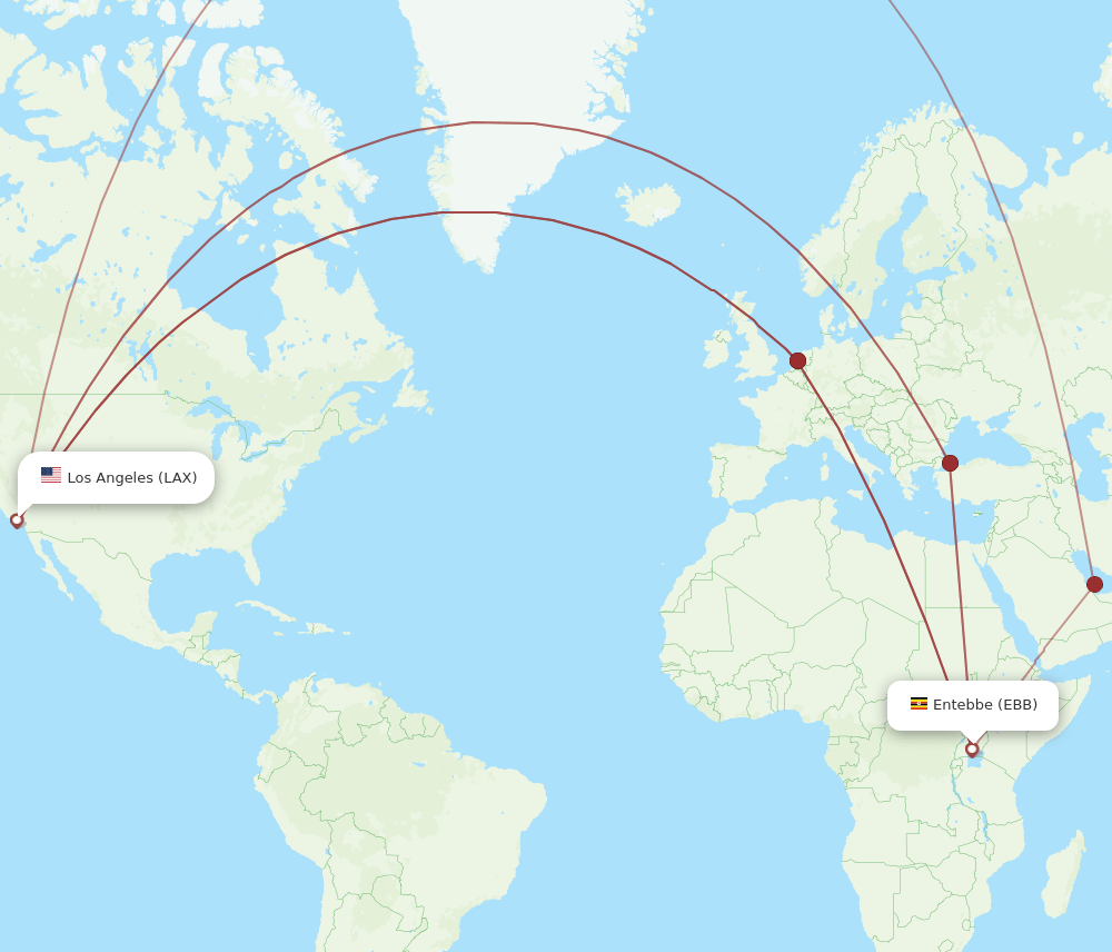 EBB-LAX flight routes