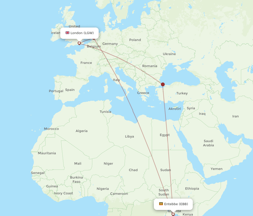 EBB-LGW flight routes