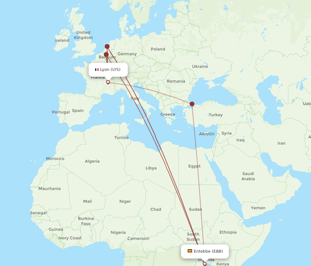 EBB-LYS flight routes