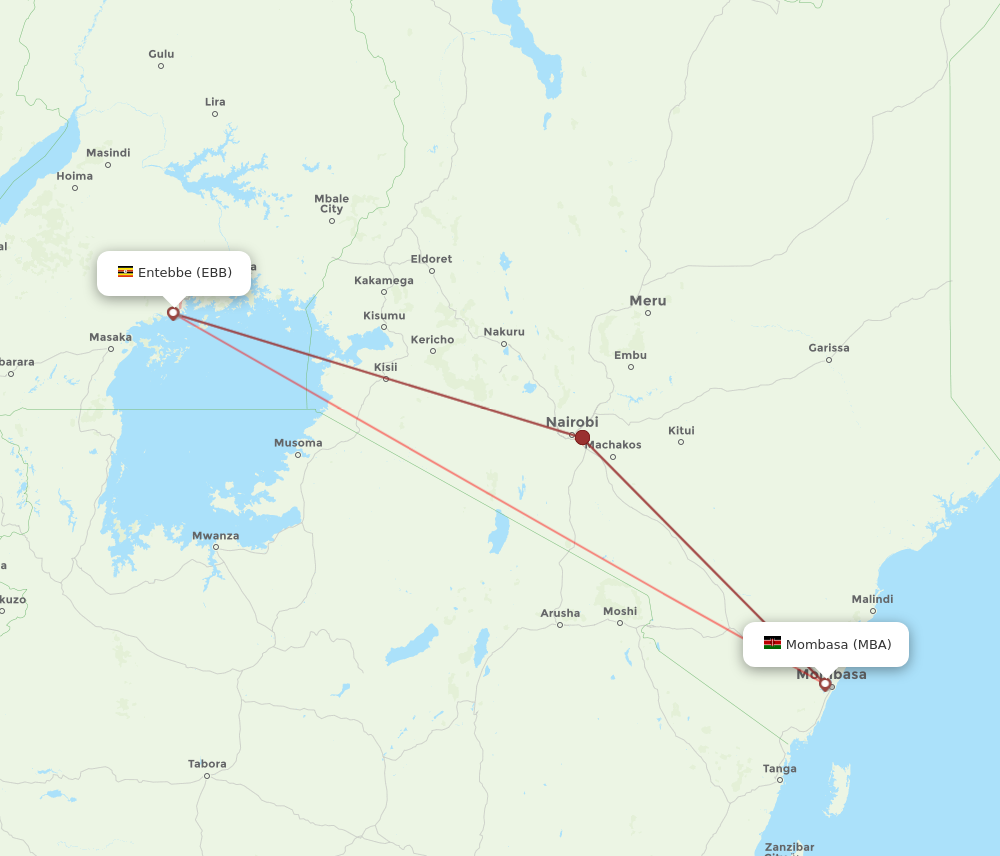 EBB to MBA flights and routes map