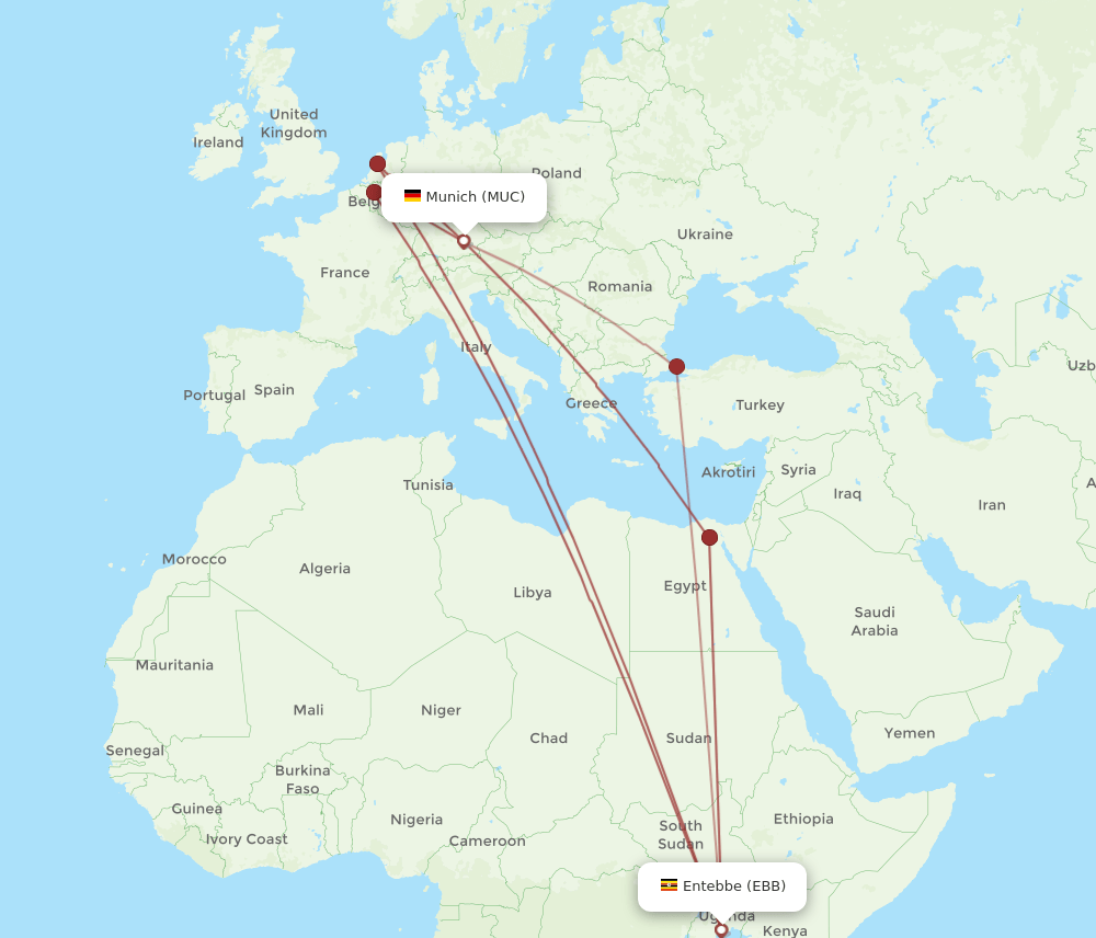EBB-MUC flight routes