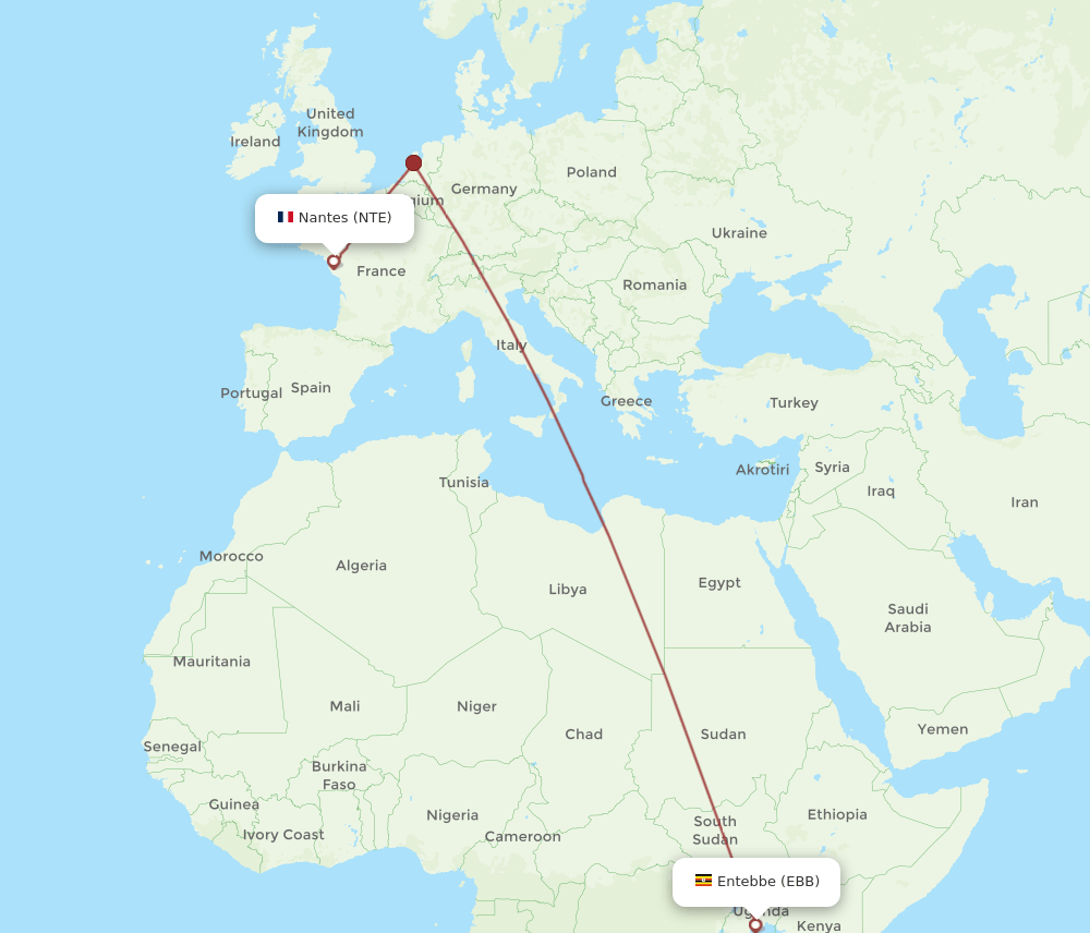 EBB-NTE flight routes