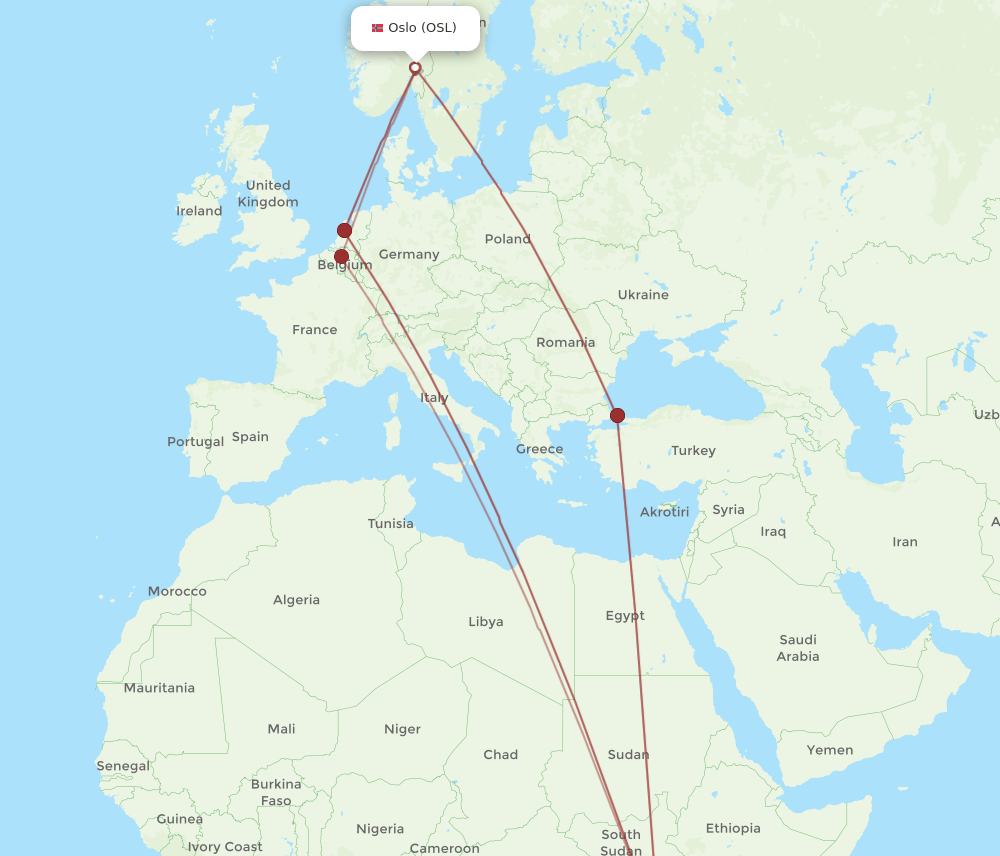 EBB-OSL flight routes