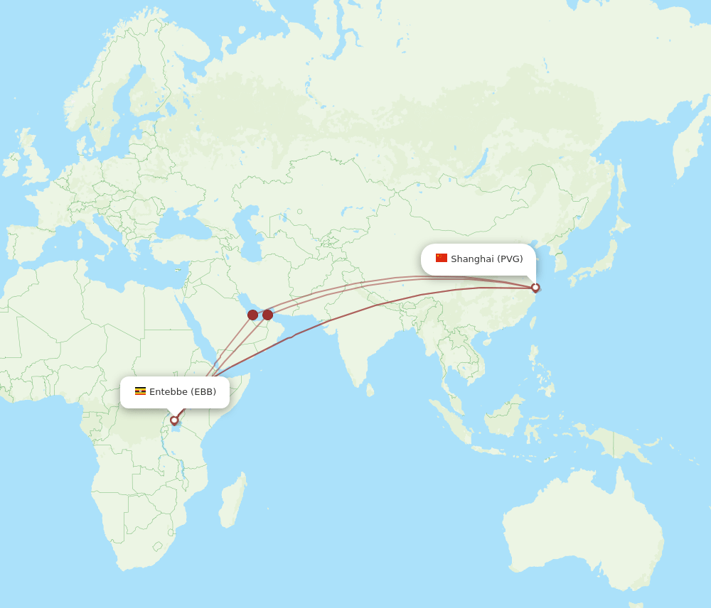 EBB to PVG flights and routes map