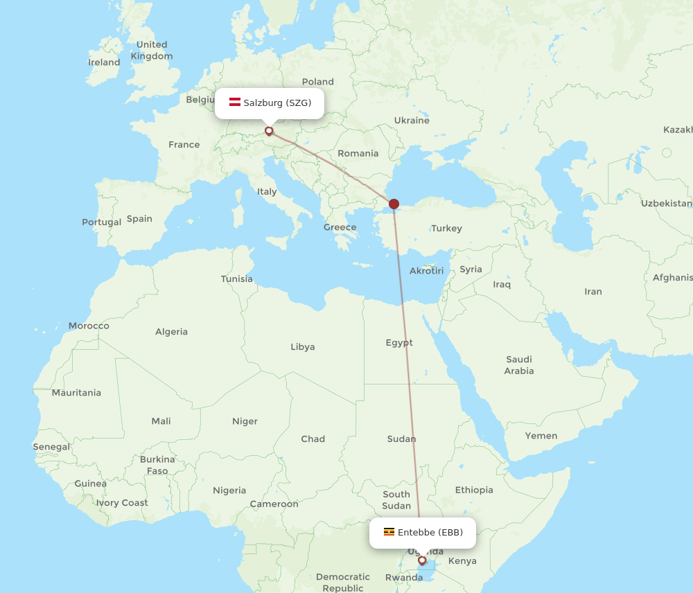 EBB-SZG flight routes