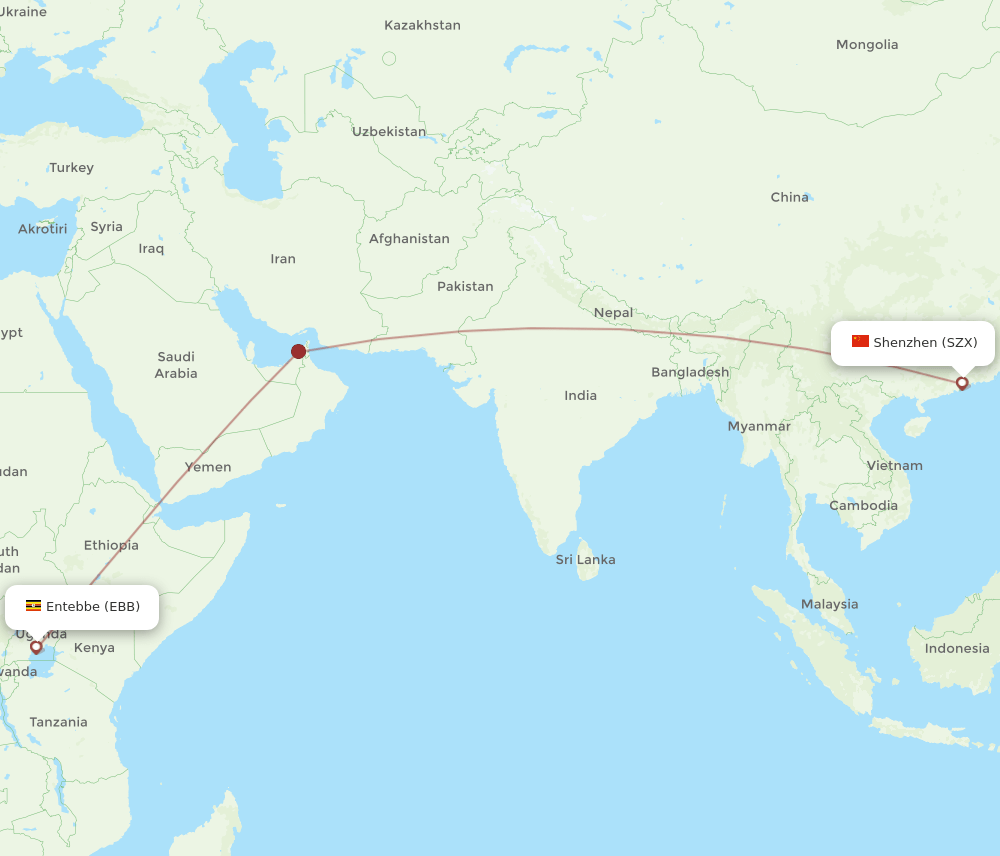 SZX to EBB flights and routes map