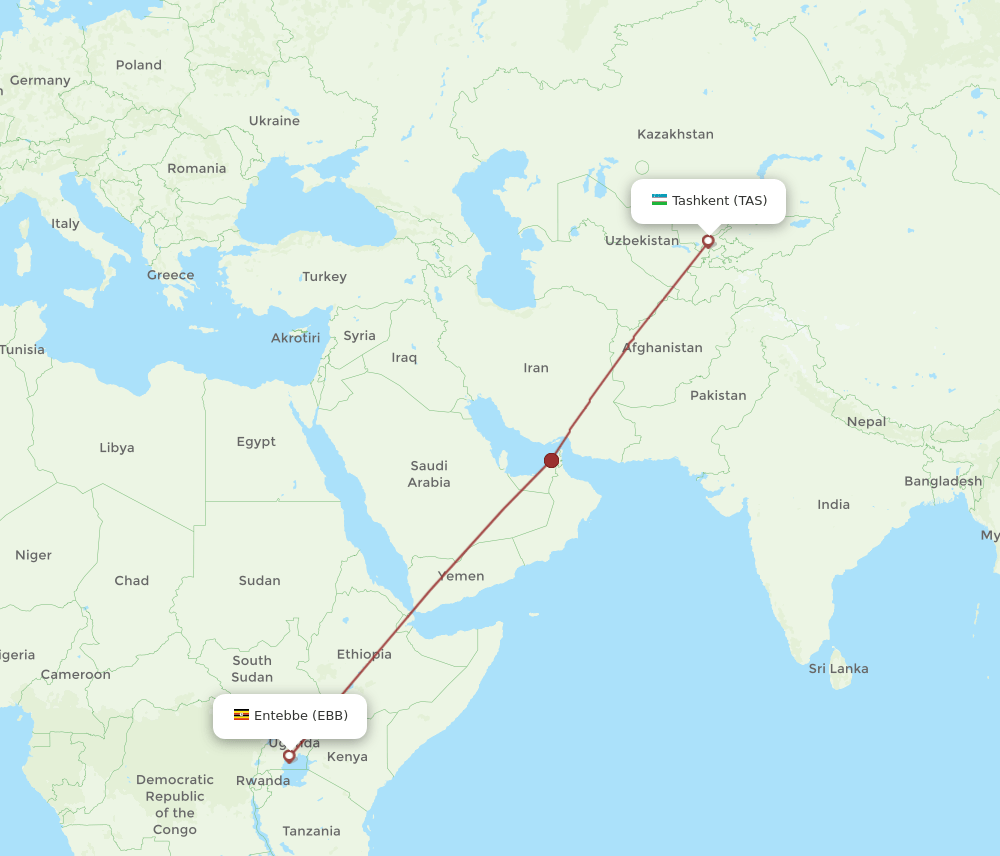 EBB to TAS flights and routes map