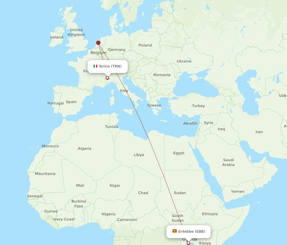 EBB to TRN flights and routes map