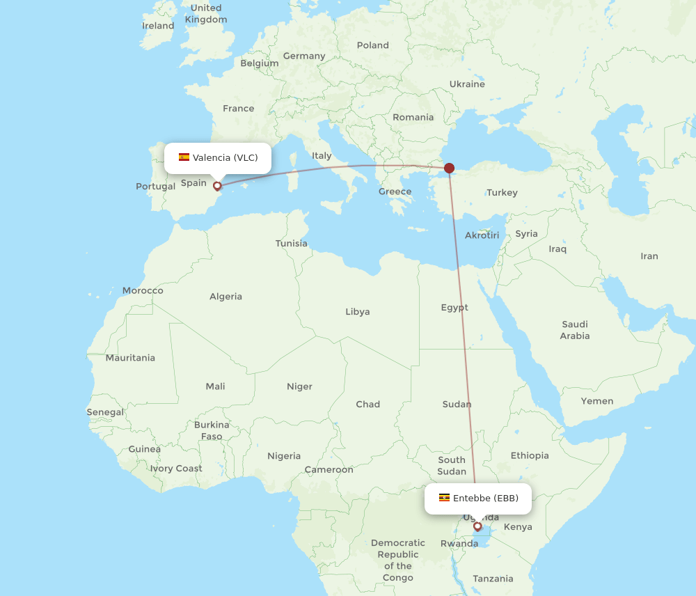 VLC to EBB flights and routes map