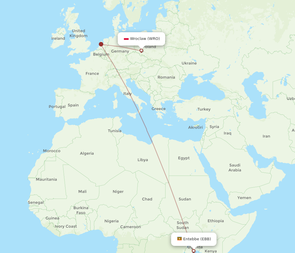 EBB-WRO flight routes