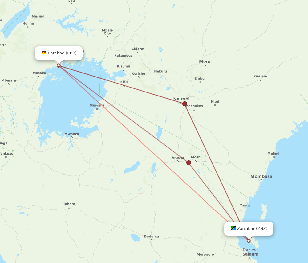 EBB to ZNZ flights and routes map