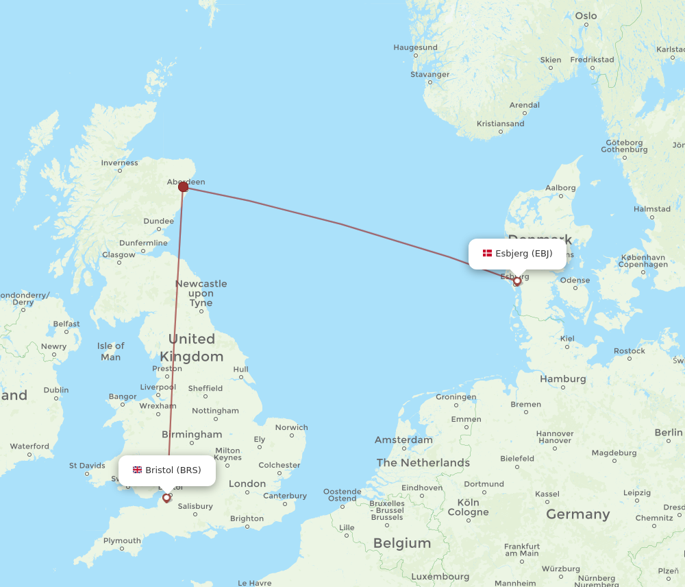 EBJ to BRS flights and routes map