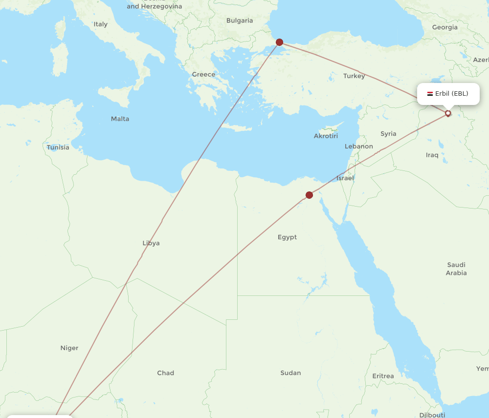 EBL to ABV flights and routes map
