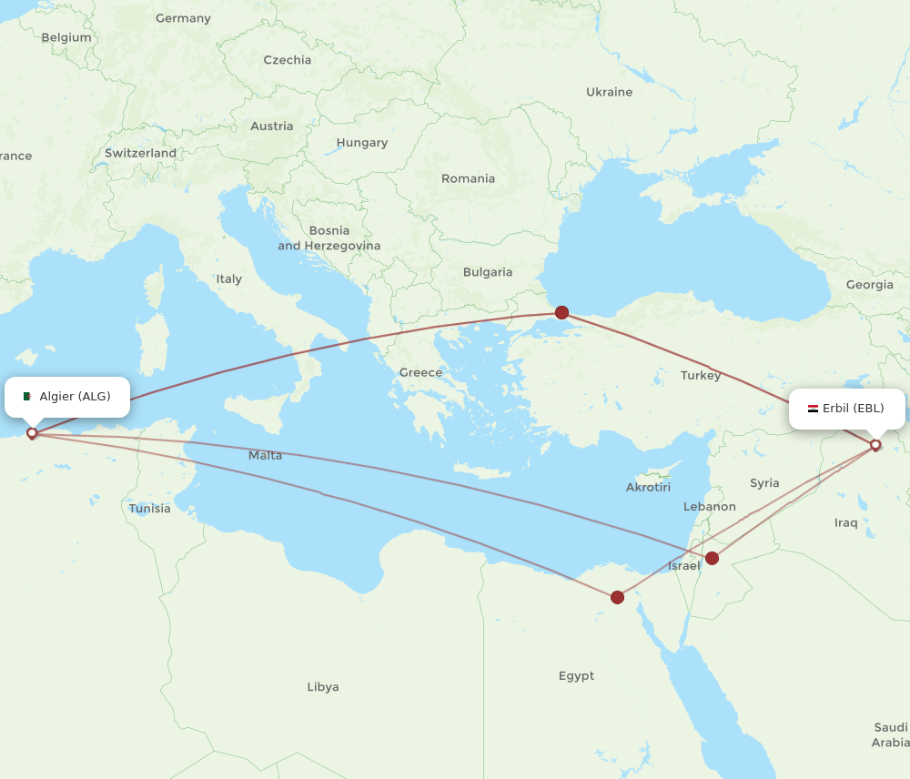 EBL-ALG flight routes