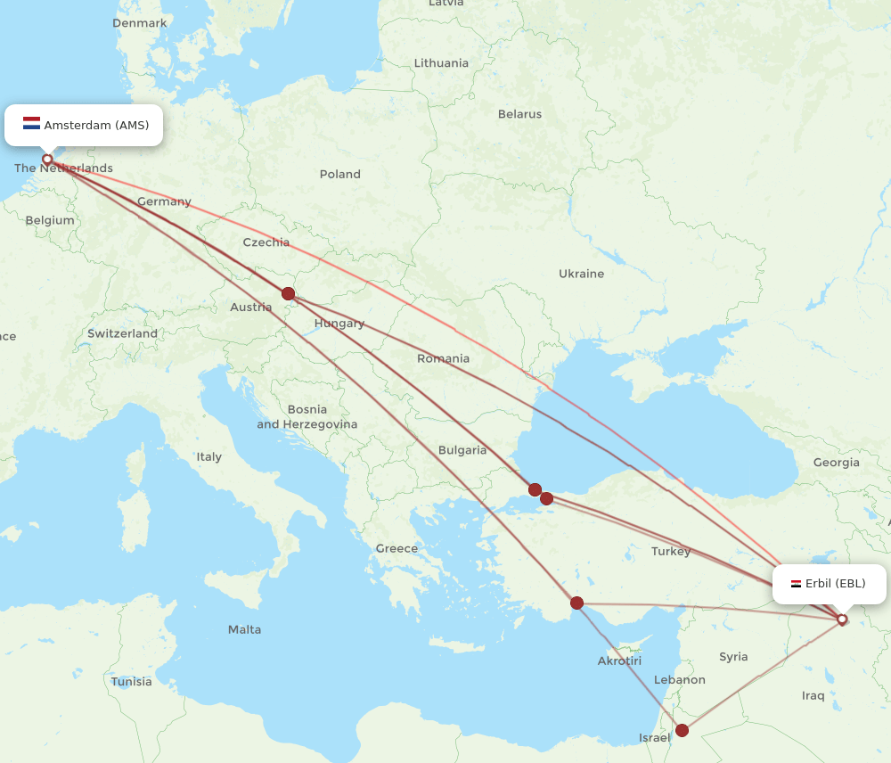 EBL-AMS flight routes