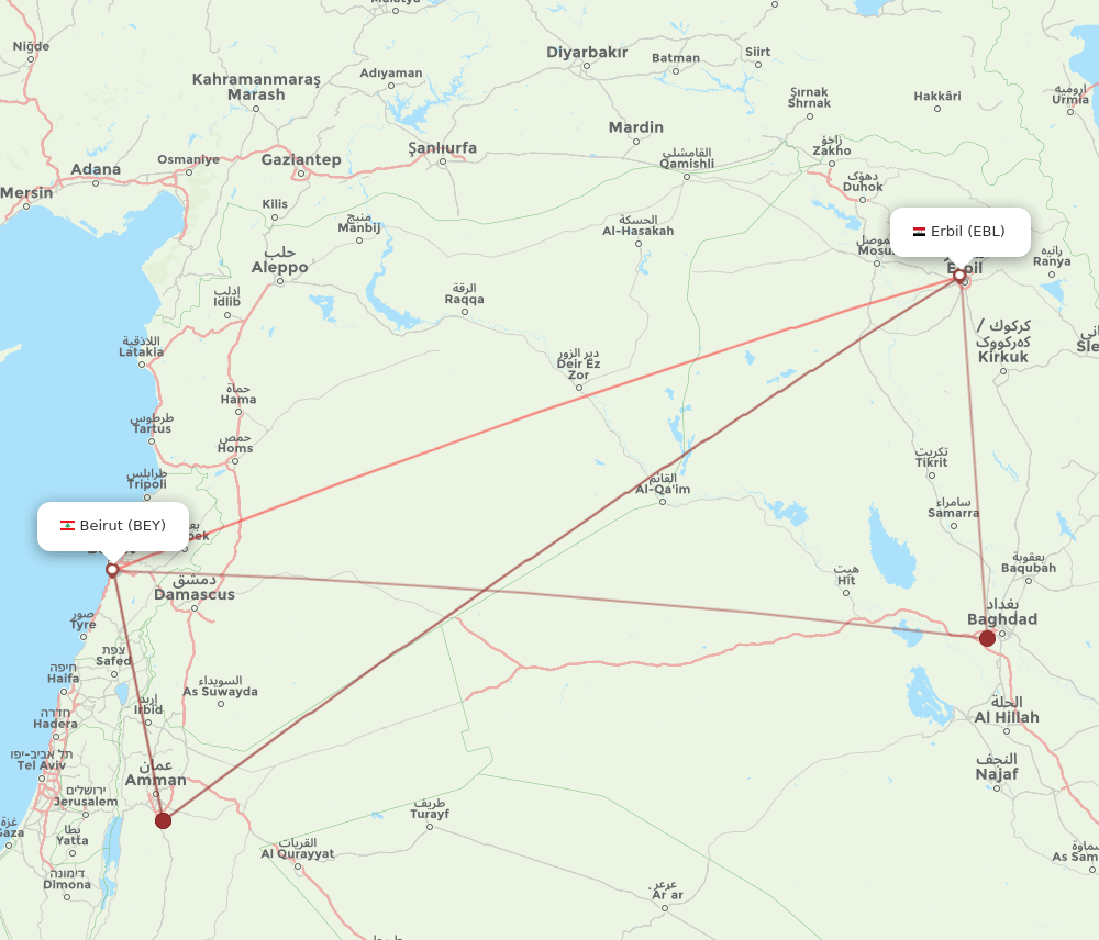 EBL-BEY flight routes