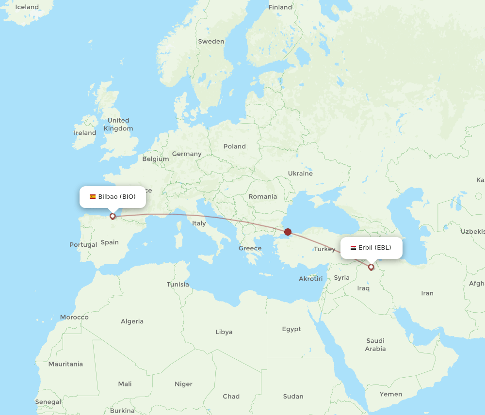 EBL to BIO flights and routes map
