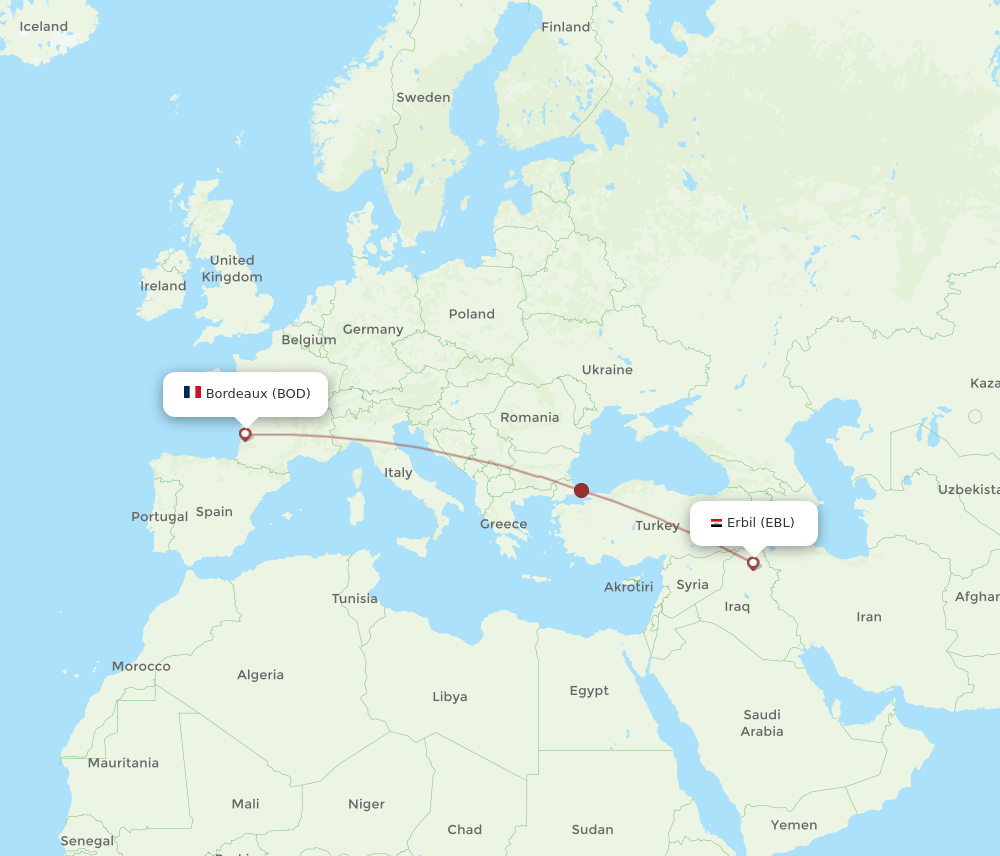 EBL-BOD flight routes