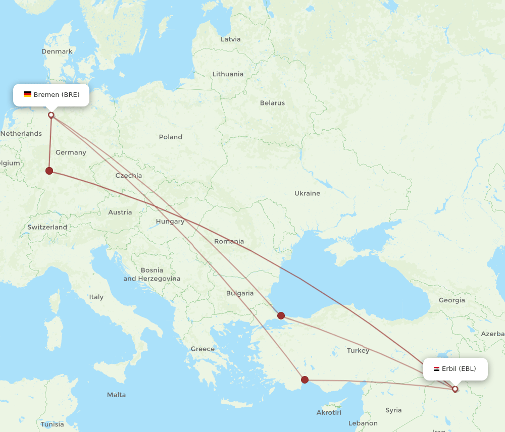 EBL-BRE flight routes