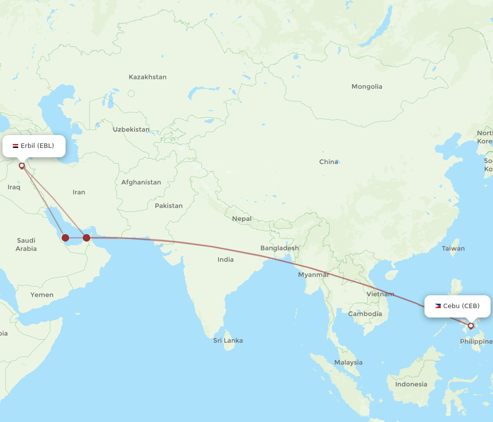 EBL to CEB flights and routes map