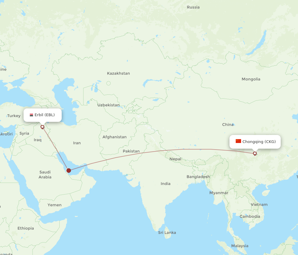 EBL to CKG flights and routes map