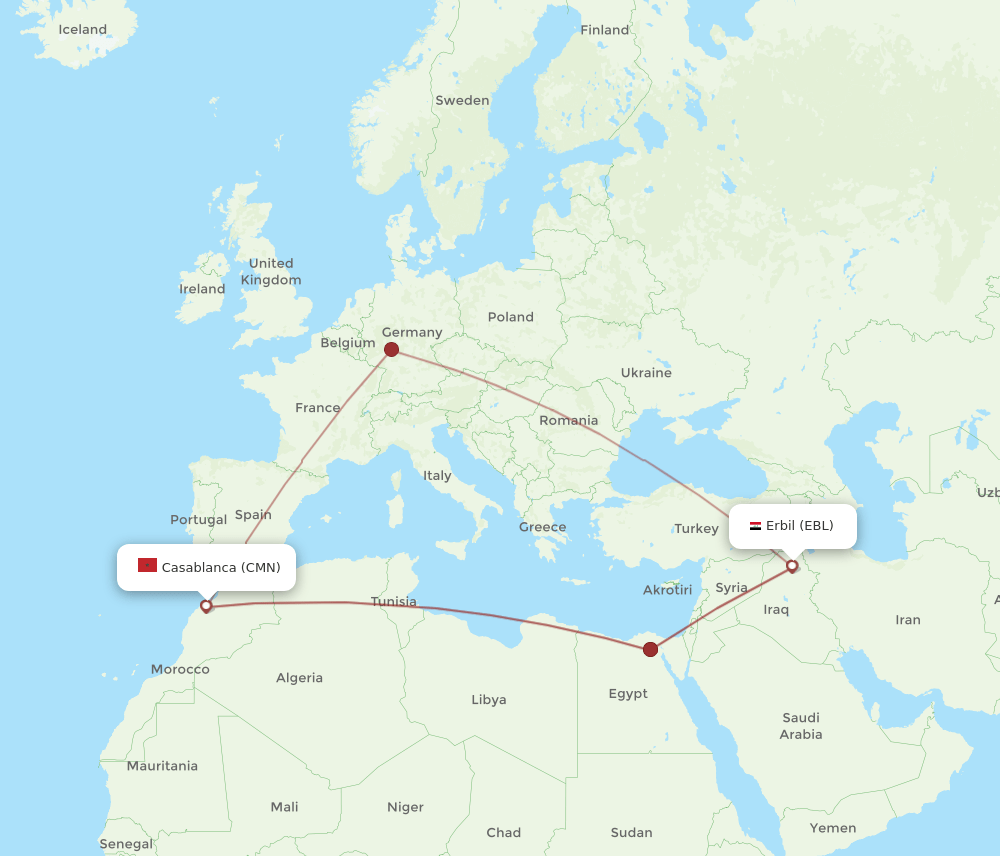 EBL to CMN flights and routes map
