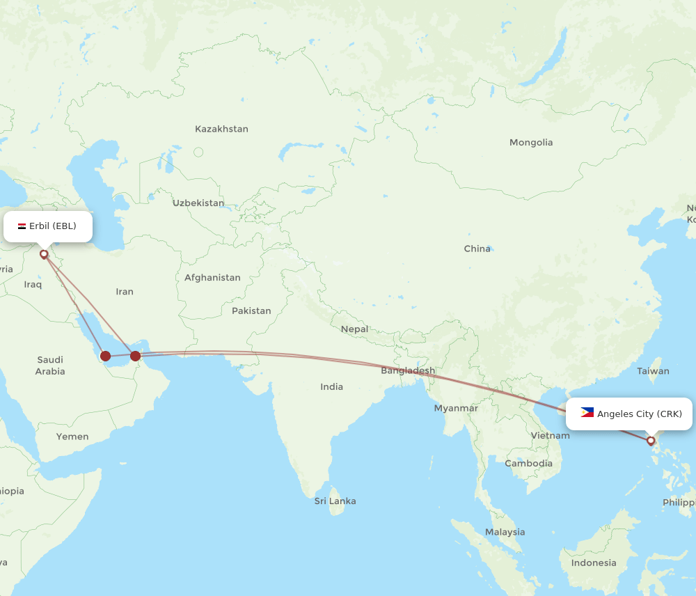 EBL-CRK flight routes
