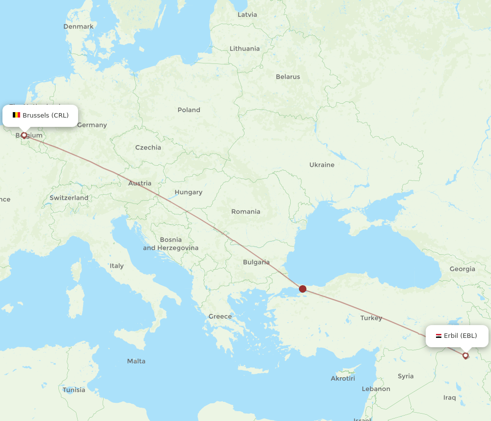 EBL-CRL flight routes