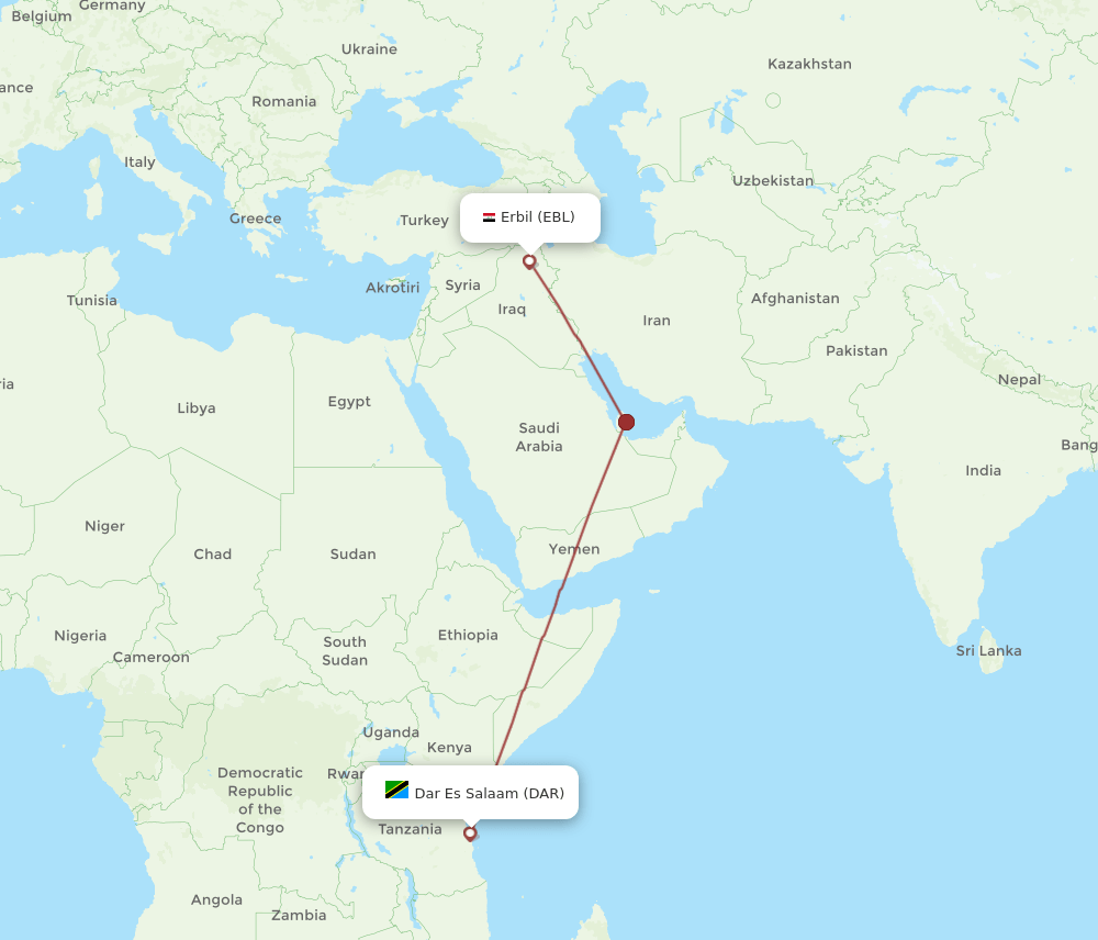 EBL to DAR flights and routes map