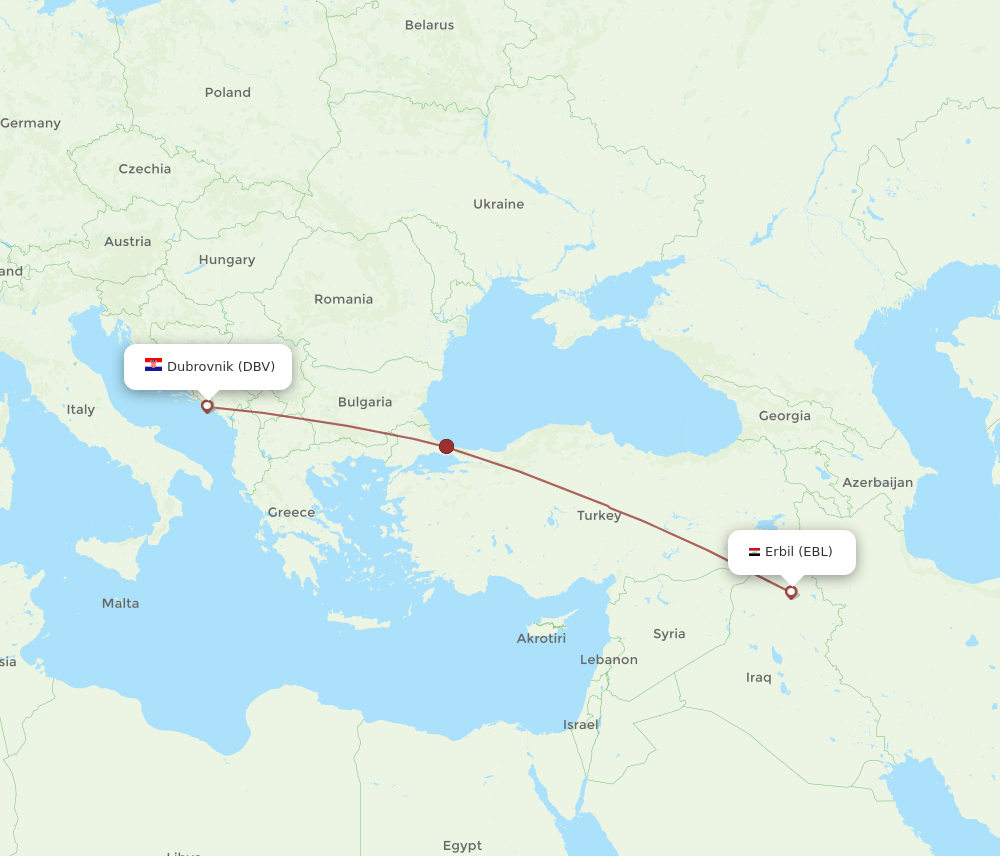 EBL to DBV flights and routes map
