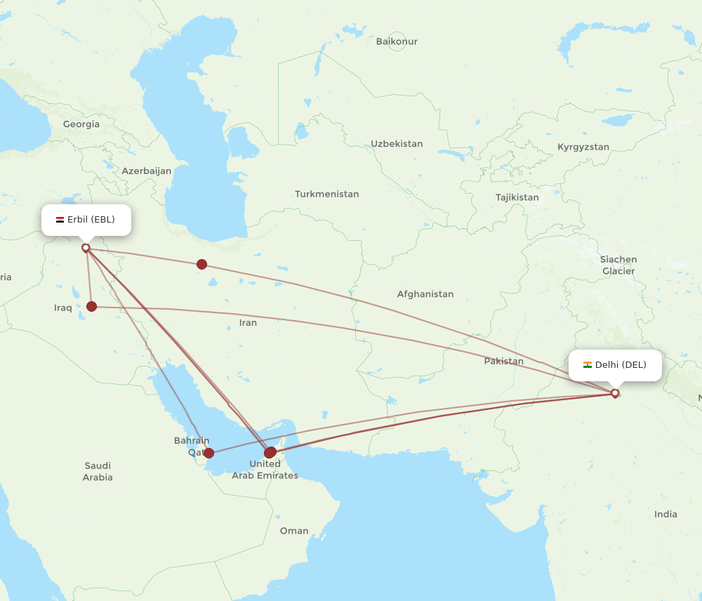 EBL-DEL flight routes