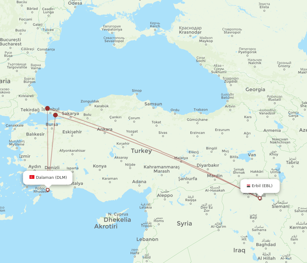 EBL-DLM flight routes