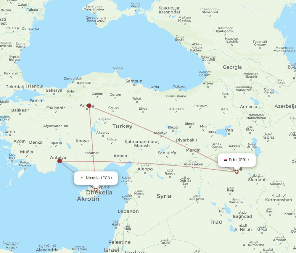 EBL-ECN flight routes