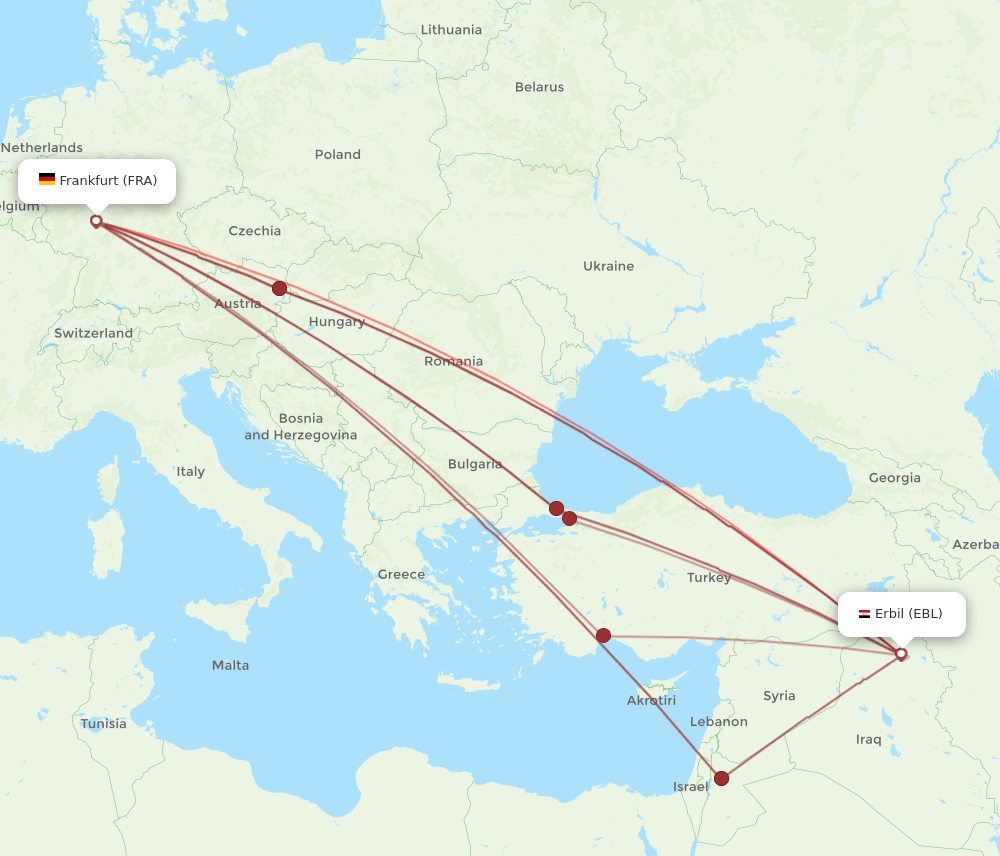 EBL to FRA flights and routes map