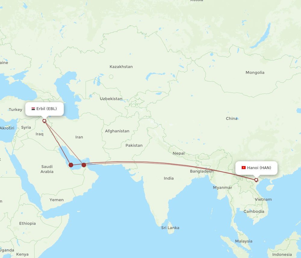 EBL-HAN flight routes