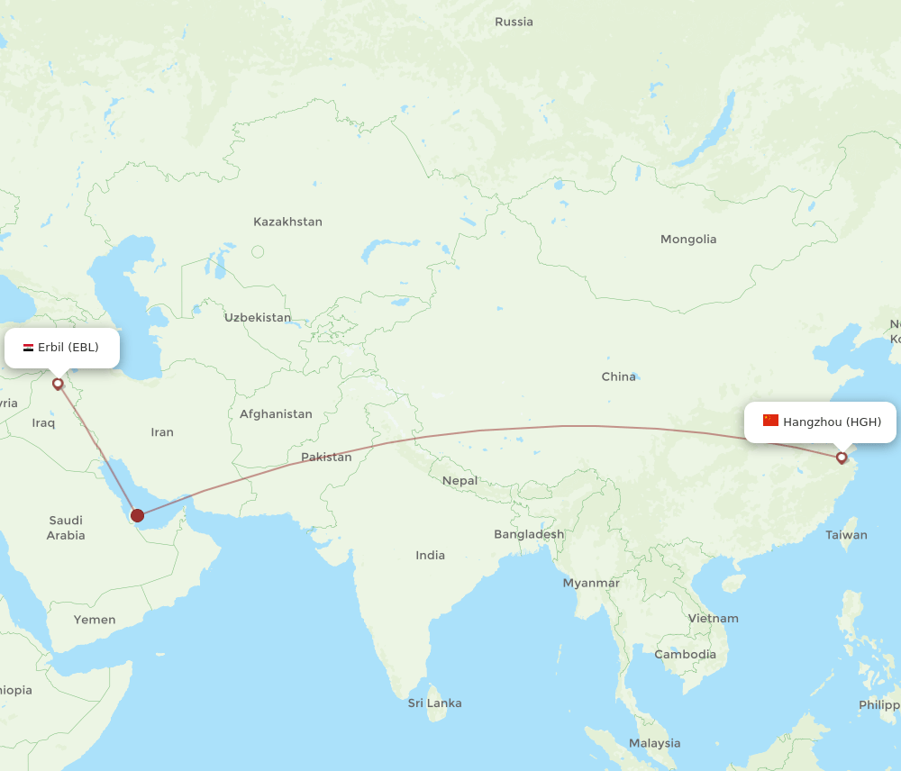 EBL-HGH flight routes