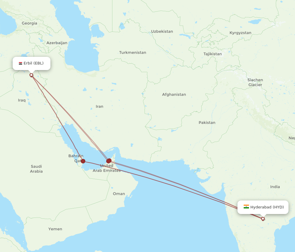 EBL-HYD flight routes