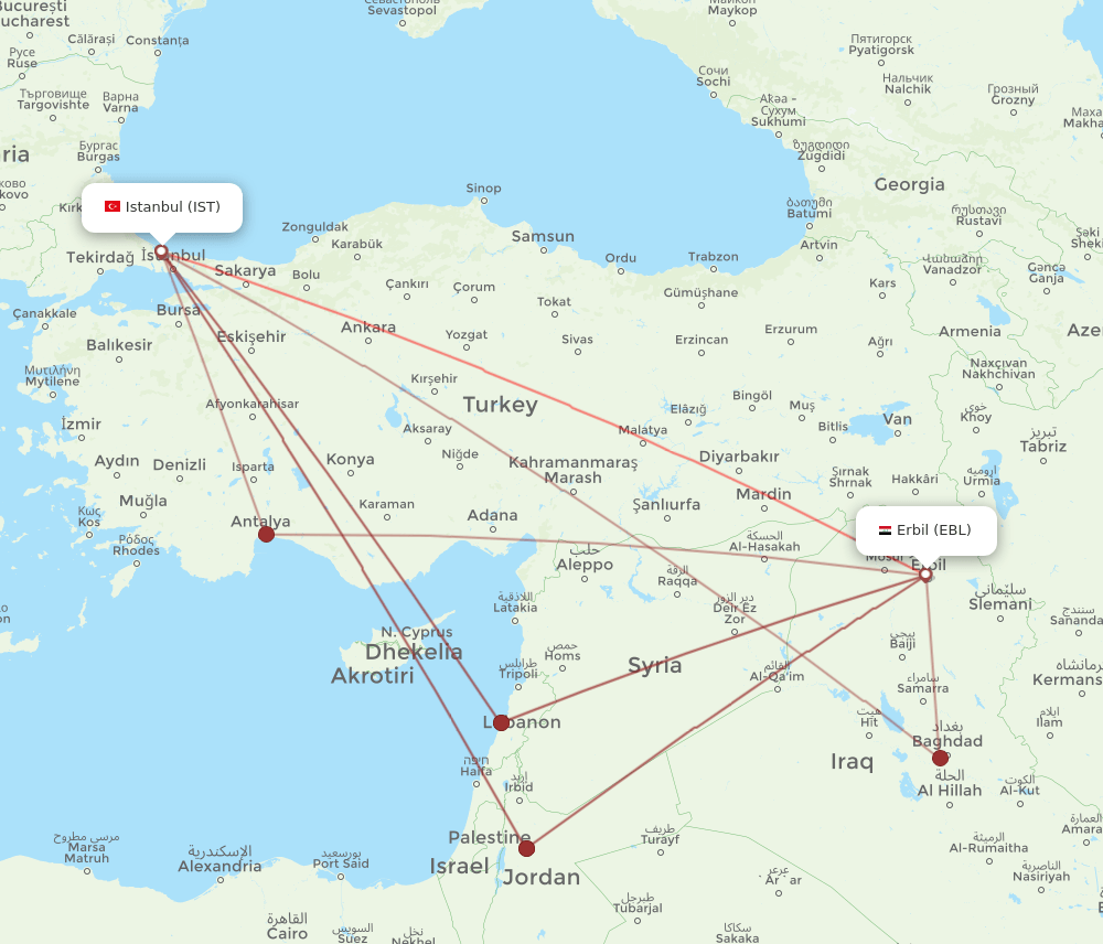 EBL-IST flight routes